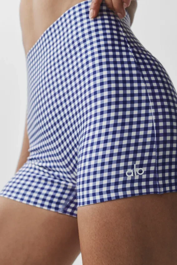 High-Waist Airlift Gingham Short, 3", imprimé vichy bleu marine