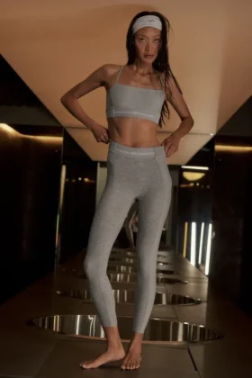 High-Waist Alosoft 7/8 Relay Legging - Gris chiné athlétique/Blanc