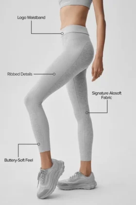High-Waist Alosoft 7/8 Relay Legging – Gris chiné athlétique/Blanc