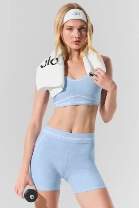 High-Waist Alosoft « Heart Throb » 4” - Bleu coquillage chiné/Blanc