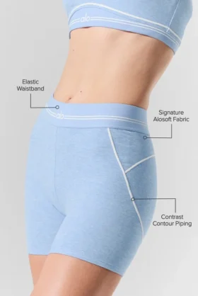 High-Waist Alosoft « Heart Throb » 4” – Bleu coquillage chiné/Blanc