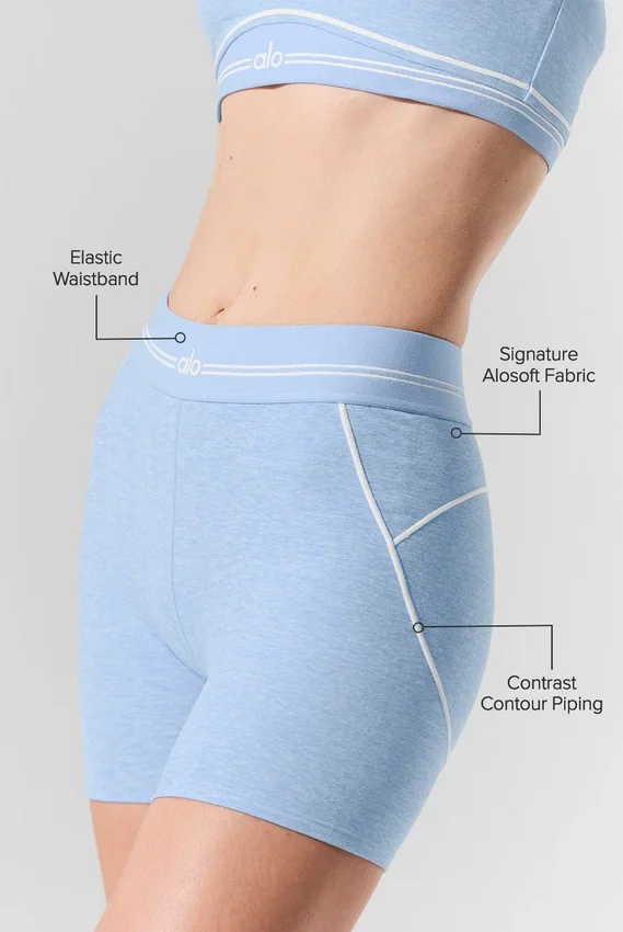 High-Waist Alosoft « Heart Throb » 4” - Bleu coquillage chiné/Blanc