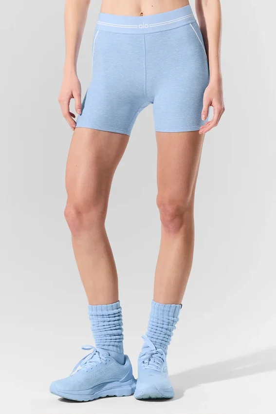 High-Waist Alosoft « Heart Throb » 4” - Bleu coquillage chiné/Blanc