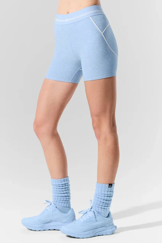 High-Waist Alosoft « Heart Throb » 4” - Bleu coquillage chiné/Blanc