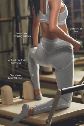 High-Waist Alosoft « Heart Throb » – Gris chiné athlétique/Blanc