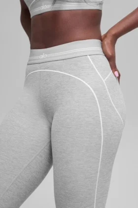 High-Waist Alosoft Heart Throb Legging – Gris chiné athlétique/Blanc