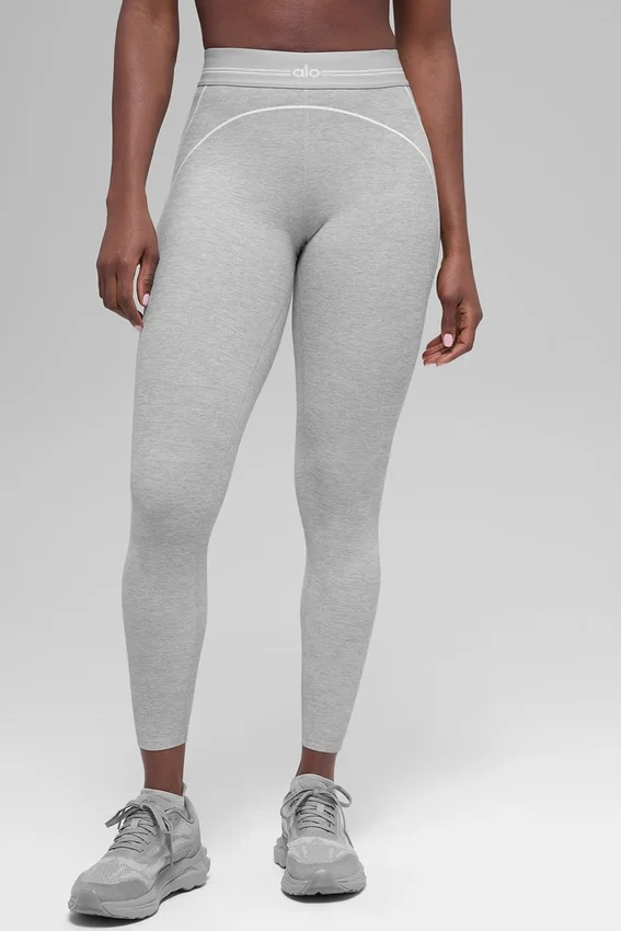 High-Waist Alosoft Heart Throb Legging - Gris chiné athlétique/Blanc