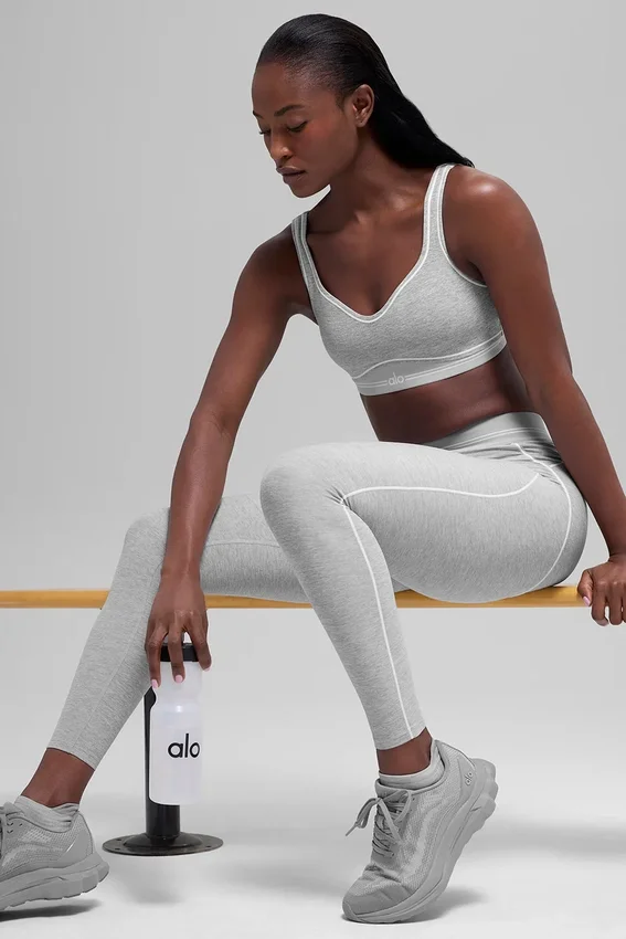 High-Waist Alosoft Heart Throb Legging - Gris chiné athlétique/Blanc