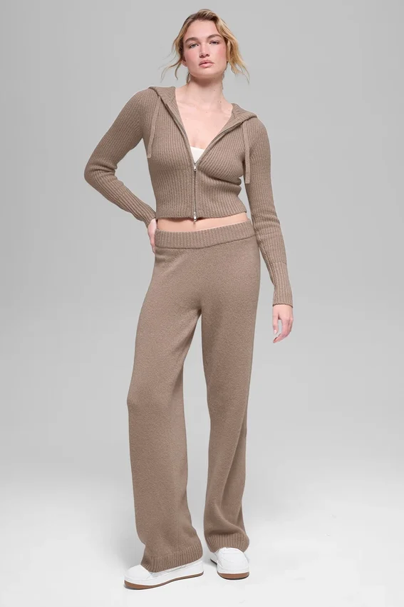 High-Waist Cashmere New Class Wide Leg Pant – Chai Latte