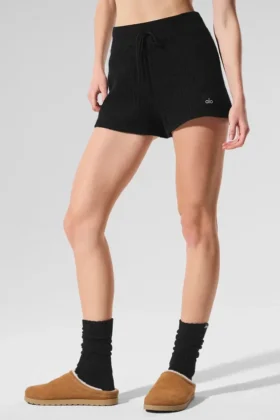 High-Waist Cashmere Plush Waffle Short - Noir