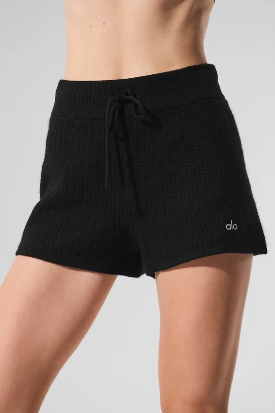 High-Waist Cashmere Plush Waffle Short - Noir