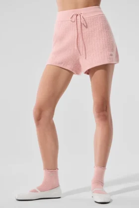 High-Waist Cashmere Plush Waffle Short - Rose quartz