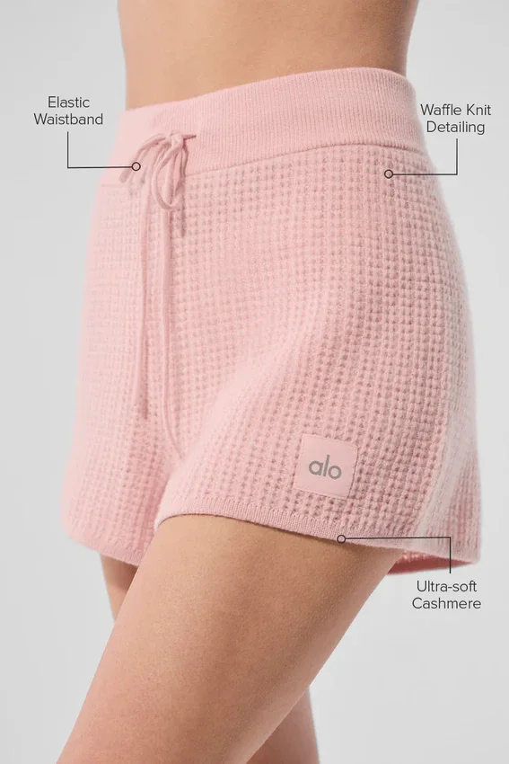 High-Waist Cashmere Plush Waffle Short - Rose quartz