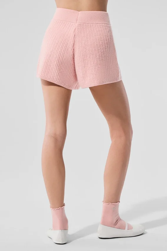 High-Waist Cashmere Plush Waffle Short - Rose quartz