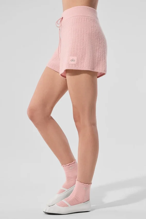High-Waist Cashmere Plush Waffle Short - Rose quartz