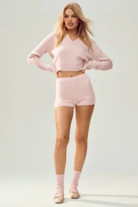 High-Waist Embrace Short en cachemire – Rose givré