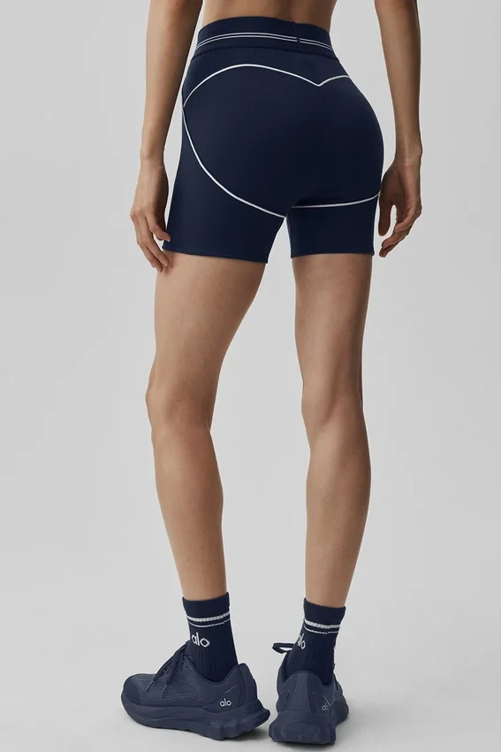 High-Waist Heart Throb Short Airbrush 4" - Bleu marine/Blanc