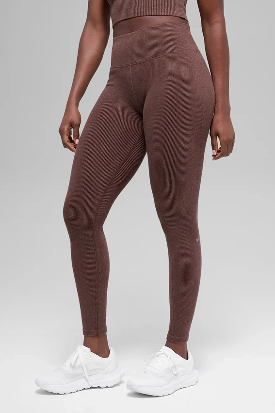 High-Waist Legging sans coutures et côtes bicolores – Brownstone Heather