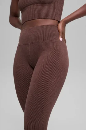 High-Waist Legging sans coutures et côtes bicolores – Brownstone Heather