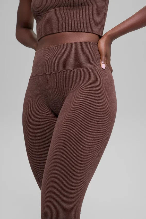 High-Waist Legging sans coutures et côtes bicolores – Brownstone Heather