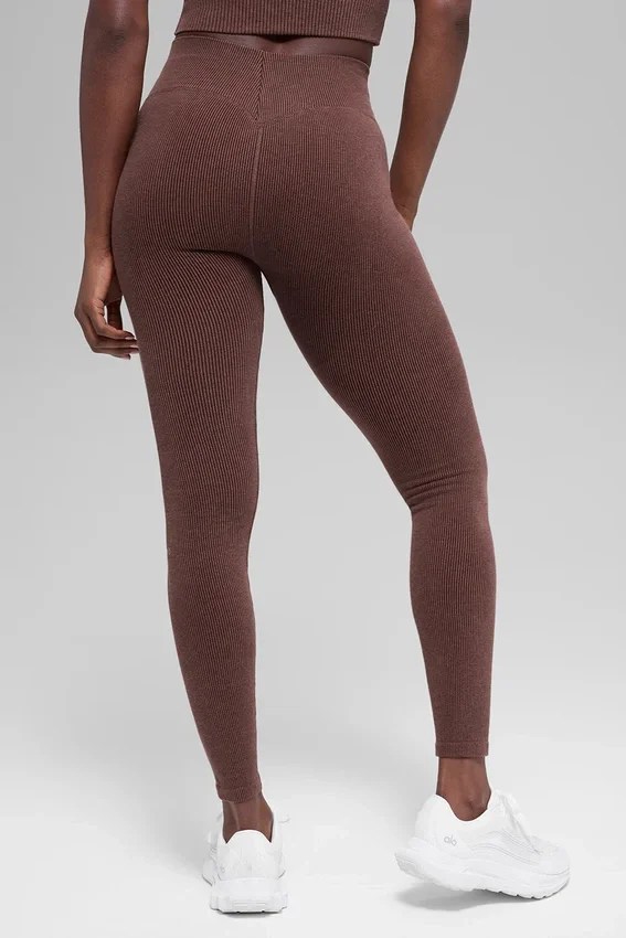 High-Waist Legging sans coutures et côtes bicolores – Brownstone Heather