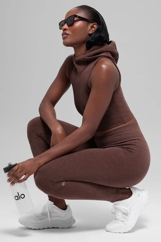 High-Waist Legging sans coutures et côtes bicolores – Brownstone Heather