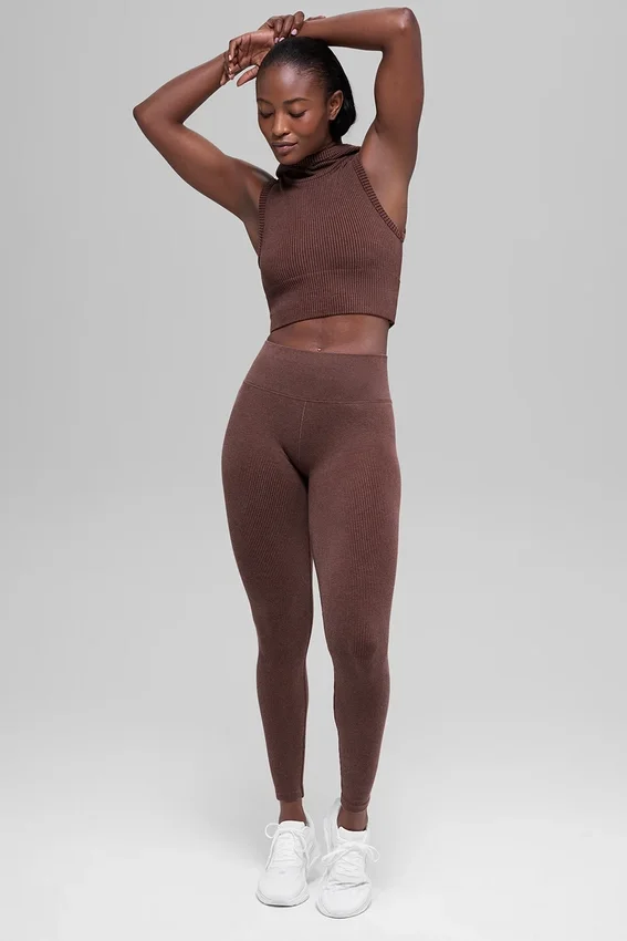 High-Waist Legging sans coutures et côtes bicolores – Brownstone Heather