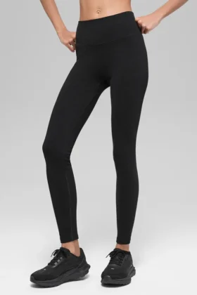 High-Waist Leggings sans coutures et côtes bicolores – Noir