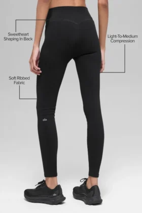 High-Waist Leggings sans coutures et côtes bicolores – Noir