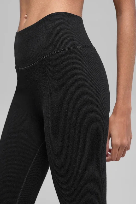 High-Waist Leggings sans coutures et côtes bicolores – Noir