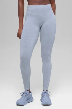 High-Waist Leggings sans coutures à rayures bicolores - Winter Frost Heather