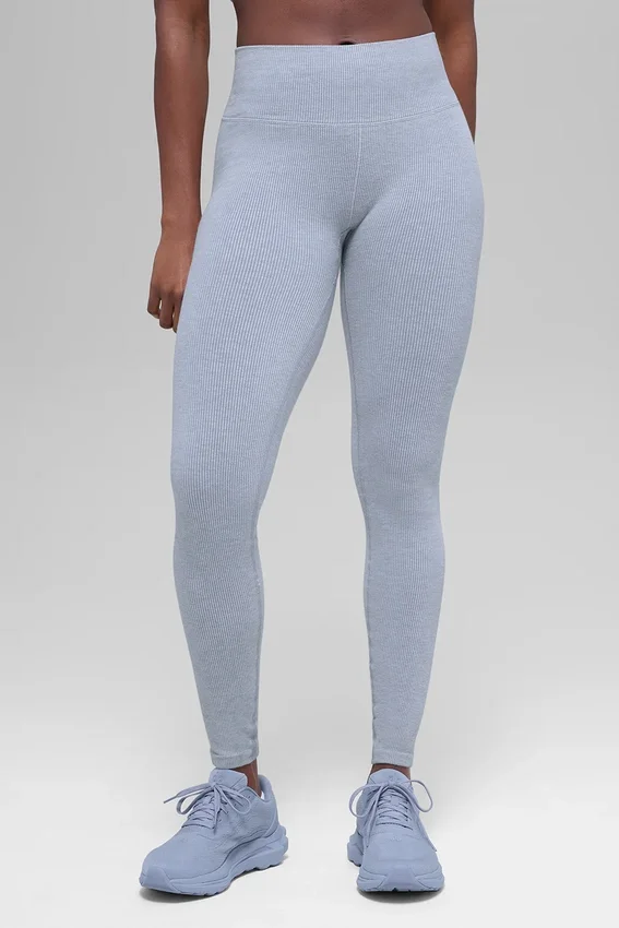 High-Waist Leggings sans coutures à rayures bicolores - Winter Frost Heather