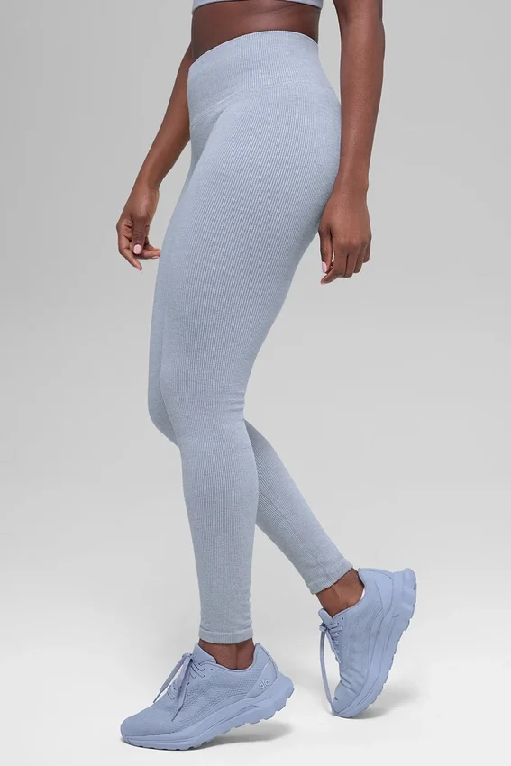 High-Waist Leggings sans coutures à rayures bicolores - Winter Frost Heather