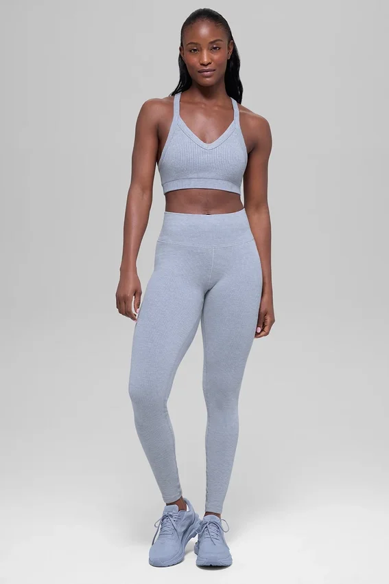 High-Waist Leggings sans coutures à rayures bicolores - Winter Frost Heather