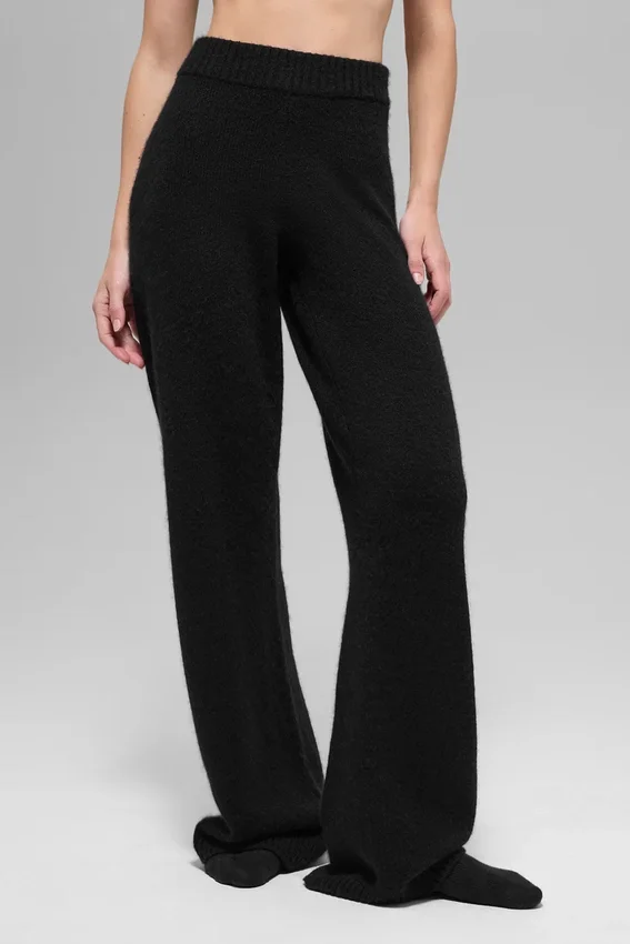 High-Waist New Class Wide Leg Pant en laine et cachemire – Noir