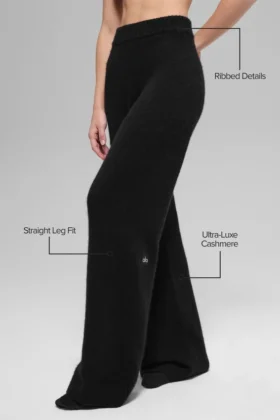 High-Waist New Class Wide Leg Pant en laine et cachemire – Noir