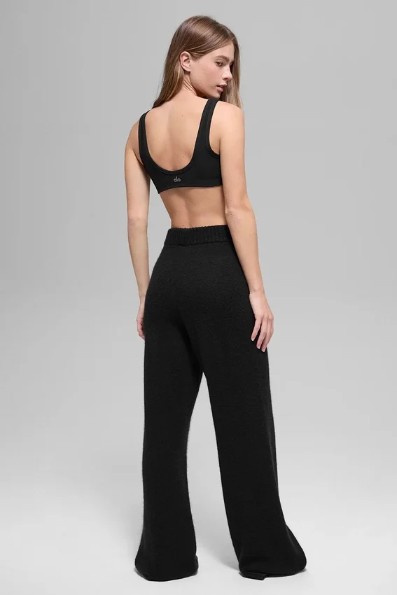 High-Waist New Class Wide Leg Pant en laine et cachemire – Noir