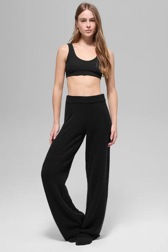 High-Waist New Class Wide Leg Pant en laine et cachemire – Noir