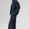 High-Waist Origin Wide Leg Track Pant - Navy/Black