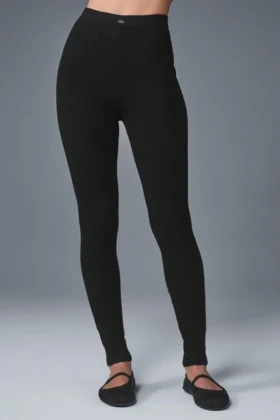 High-Waist Pointelle Pullover « Be Mine » Leggings – Noir