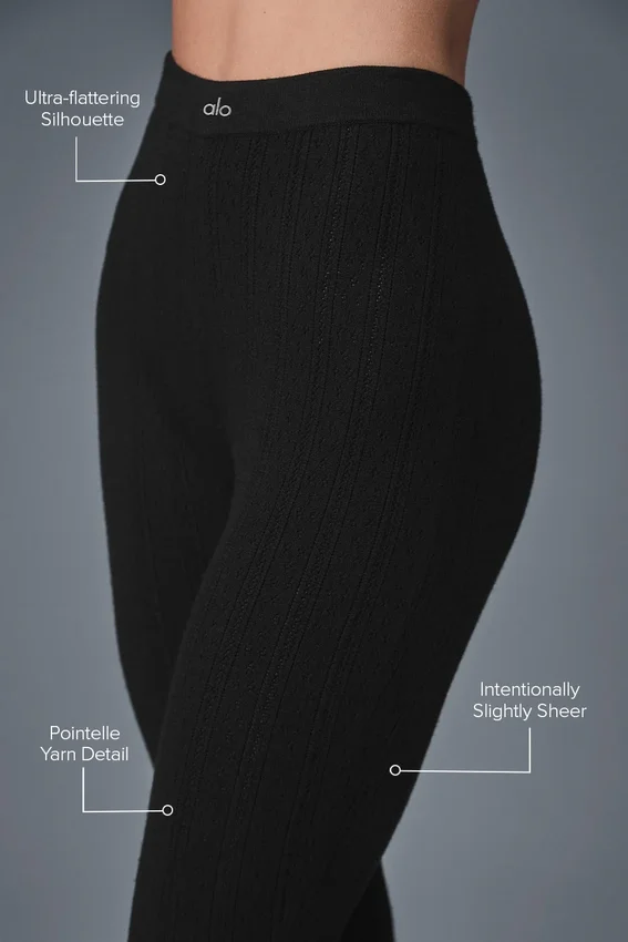 High-Waist Pointelle Pullover « Be Mine » Leggings – Noir