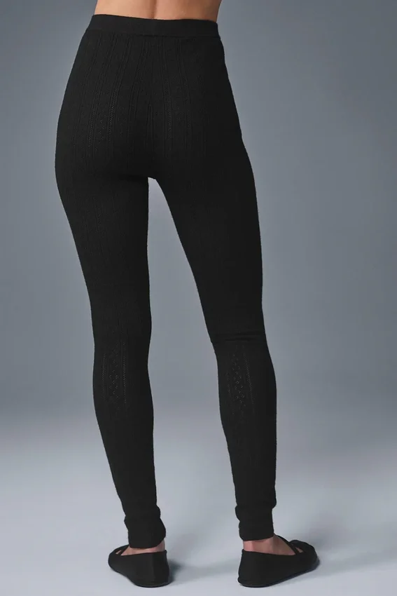 High-Waist Pointelle Pullover « Be Mine » Leggings – Noir