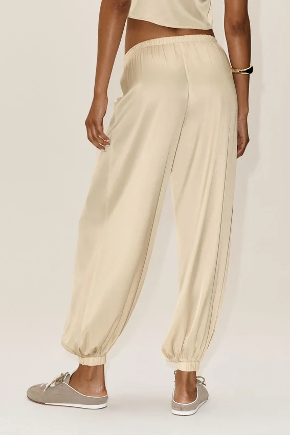 High-Waist Radiance Pantalon en mélange de soie – Beige sable