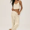 High-Waist Radiance Pantalon en mélange de soie – Beige sable