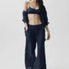 High-Waist semi-transparent droit pantalon « Golden Hour » - Bleu marine