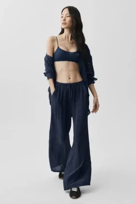 High-Waist semi-transparent droit pantalon « Golden Hour » - Bleu marine