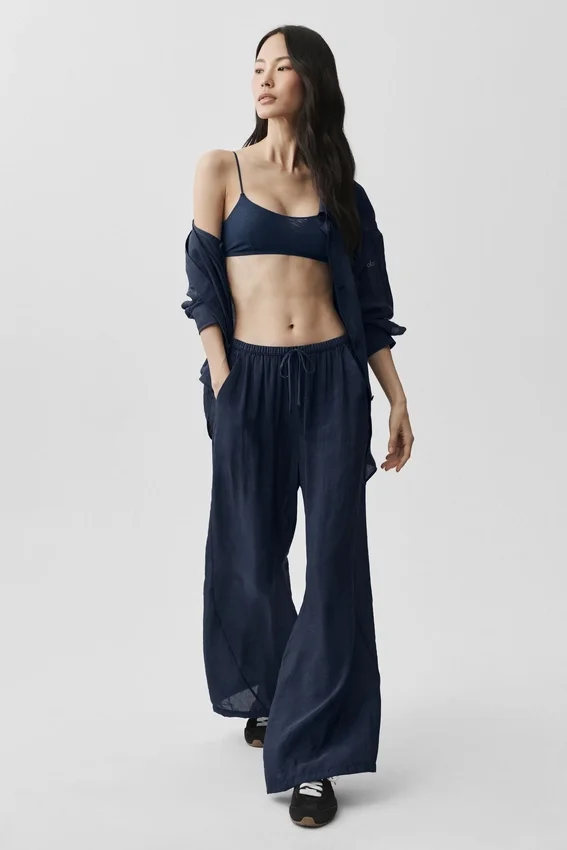 High-Waist semi-transparent droit pantalon « Golden Hour » - Bleu marine