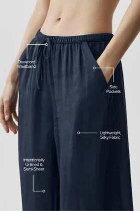 High-Waist semi-transparent droit pantalon « Golden Hour » – Bleu marine