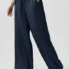High-Waist semi-transparent droit pantalon « Golden Hour » - Bleu marine