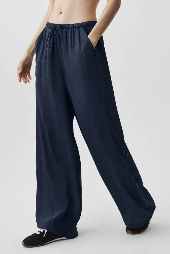 High-Waist semi-transparent droit pantalon « Golden Hour » - Bleu marine